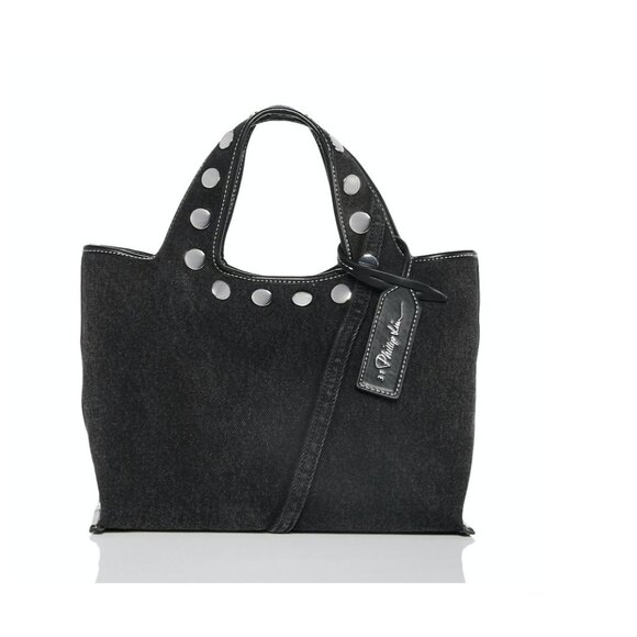 NEW 3.1 PHILLIP LIM Washed Black Denim Mini Market Tote Bag With Studs - Picture 3 of 11